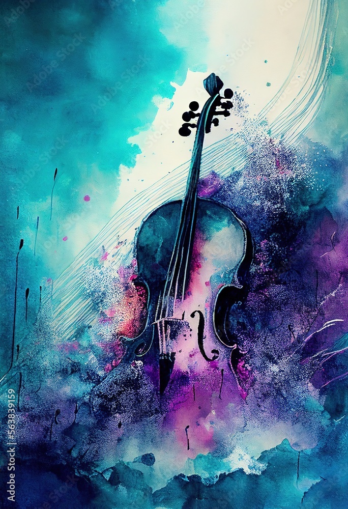 Silhouette of violin beautiful abstract painting. Generative art