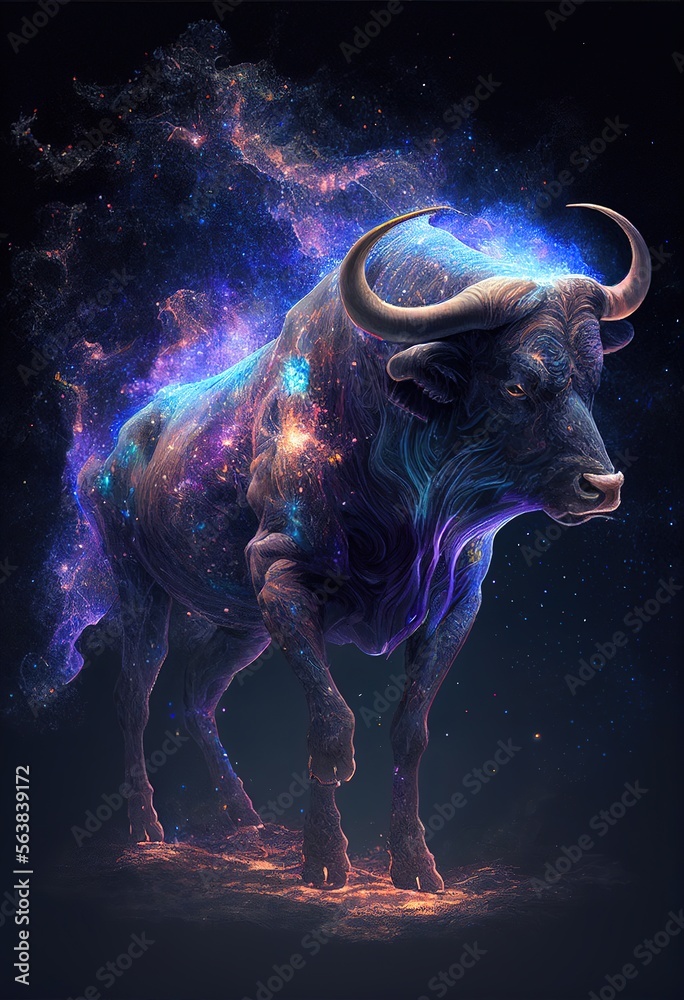 Beautiful taurus zodiac symbol, surrounded by fractal glowing nebula. Generative art Beautiful taurus zodiac symbol, surrounded by fractal glowing nebula. Generative art