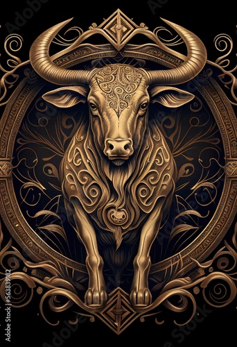 Beautiful ornate taurus zodiac symbol. Generative art	 photo