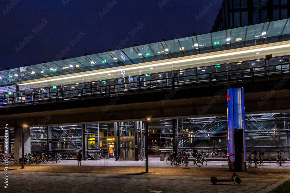 Copenhagen, Denmark The elevated M1 Metro line in the DR-Byen district