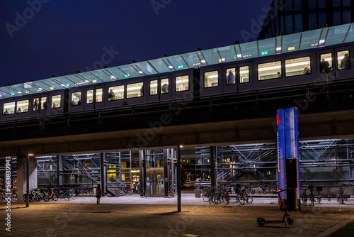 Obraz na plátně Copenhagen, Denmark The elevated M1 Metro line in the DR-Byen district