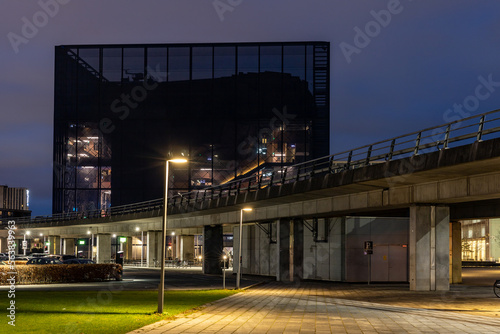 Obraz na plátně Copenhagen, Denmark The elevated M1 Metro line in the DR-Byen district