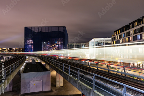 Copenhagen, Denmark The elevated M1 Metro line in the DR-Byen district