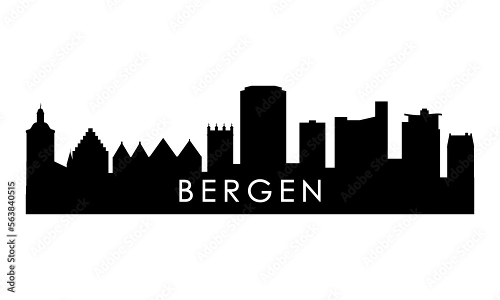 Bergen skyline silhouette. Black Bergen city design isolated on white background.