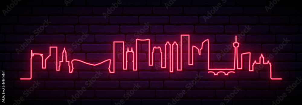 Obraz premium Red neon skyline of Calgary. Bright Calgary City long banner. Vector illustration.
