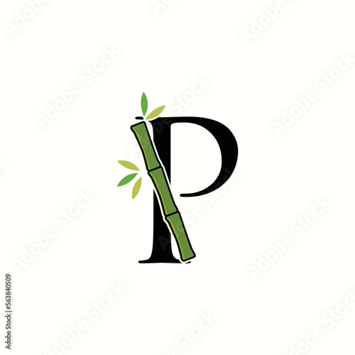 logo letter p with icon bamboo vector design	