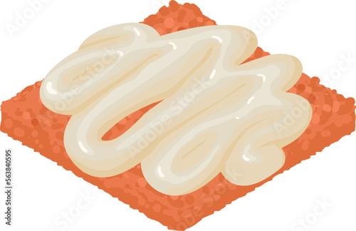 Semi finished icon isometric vector. Sauce stripe on piece of fresh chopped meat. Meat product, frozen mince