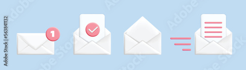 3d realistic vector collection of white mail letter envelope icons mockup design