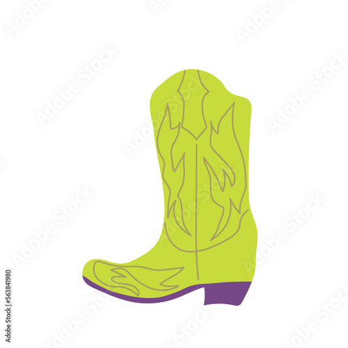 Cowboy boot with ornament. Wild west theme. Hand drawn colored trendy vector isolated illustration