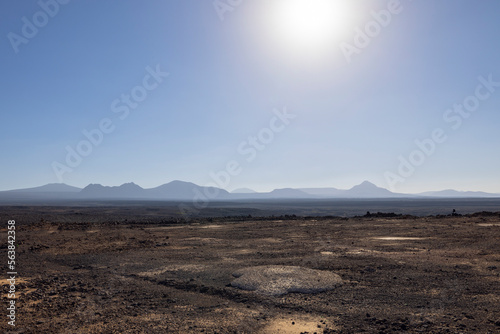 Views across the black lava volcano field of Jabal Qidr in the Harrat Khaybar region, north west Saudi Arabia