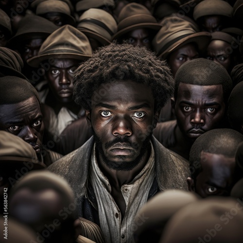 Black man staring at camera in mod of slaves Black History month celebration generative ai