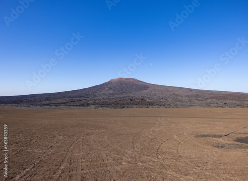 Views across the black lava volcano field of Jabal Qidr in the Harrat Khaybar region, north west Saudi Arabia