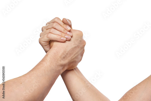 Foto Handshake arm wrestling style by a woman and a man