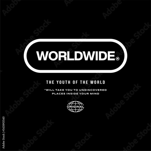 Design vector typography for t-shirt streetwear clothing. worldwide concept. with white color. perfect for modern t-shirt design