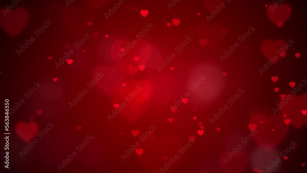 Loop video, Red Hearts motion and bokeh for Valentine's day Greeting love video. 4K Romantic looped animation on dark red background for Valentine's day.