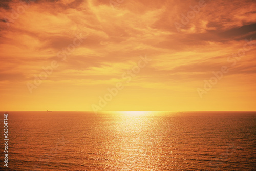 Seascape on a sunny day. Golden color toning