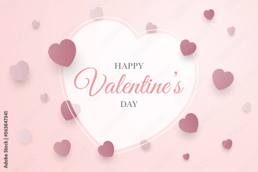 Valentines day background with pink paper hearts. Vector illustration.