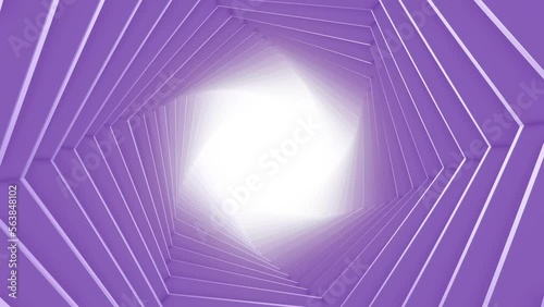 Purple hexagonal twisted corridor, Sci-fi geometric spinning background