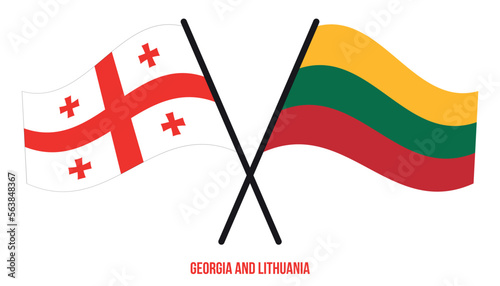 Georgia and Lithuania Flags Crossed And Waving Flat Style. Official Proportion. Correct Colors.