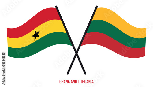 Ghana and Lithuania Flags Crossed And Waving Flat Style. Official Proportion. Correct Colors.