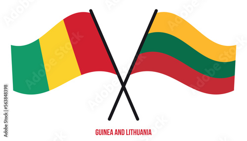Guinea and Lithuania Flags Crossed And Waving Flat Style. Official Proportion. Correct Colors.