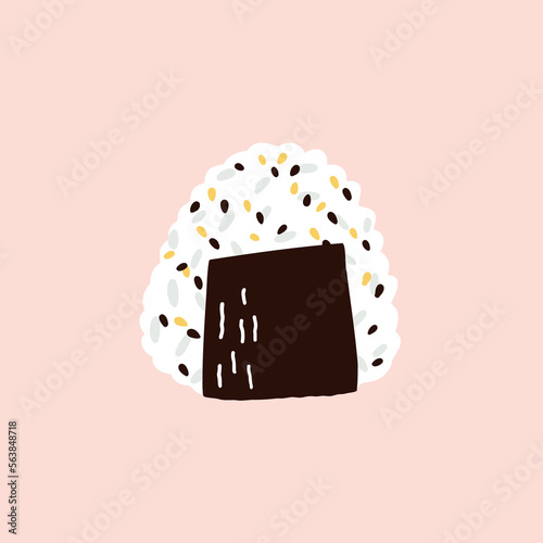 onigiri with sesame seeds. hand drawn vector illustration in flat style