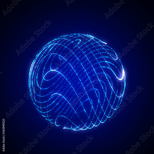 Sphere of particles in cyberspace. Impulse dynamic flow of global energy energy. Futuristic technology style. 3D rendering.