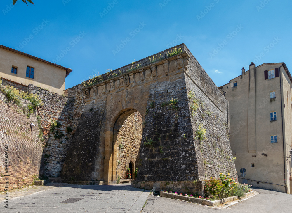 Italy, Tuscany, Montepulciano, Medieval Porta al Prato city gate Italy, Tuscany, Montepulciano, Medieval Porta al Prato city gate