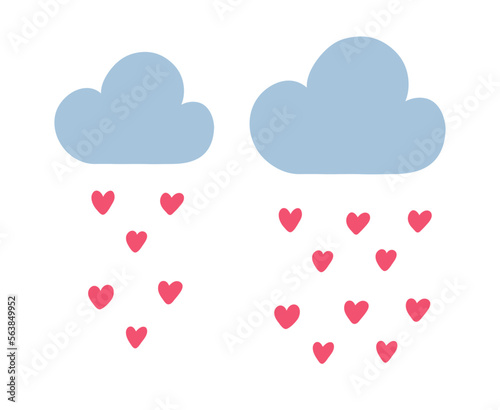 Hand drawn cloud raining with hearts doodle vector illustration.