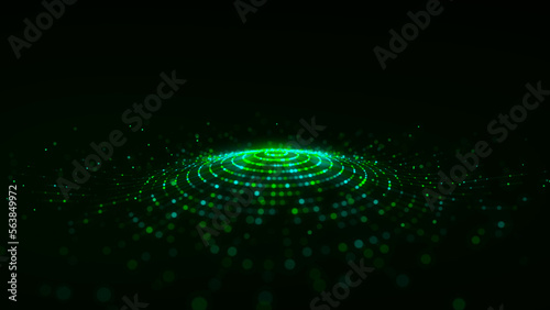 Futuristic of circular flow of particles. Digital cyberspace. Network connections structure. 3D rendering.
