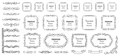 Calligraphic design elements . Decorative swirls or scrolls, vintage frames , flourishes, labels and dividers. Retro vector illustration