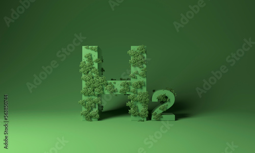 H2 formula covered by plants over green background