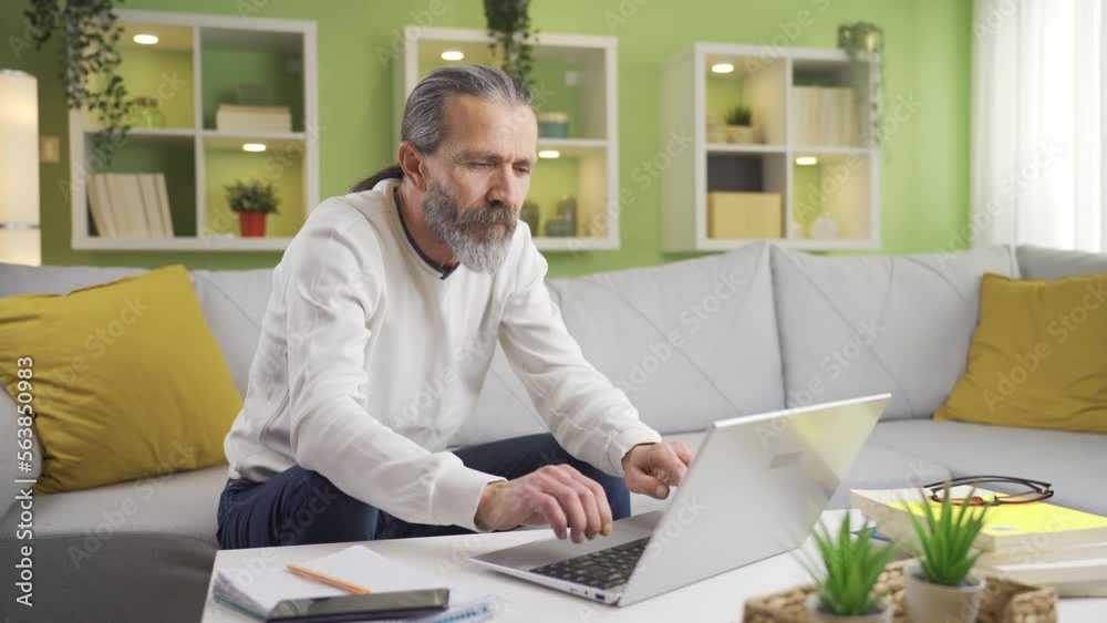 Positive mature man working at home working on laptop and dancing happily.
Attractive and funny mature man working from laptop at home.
Positive mature man working at home working on laptop and dancing happily.
Attractive and funny mature man working from laptop at home.