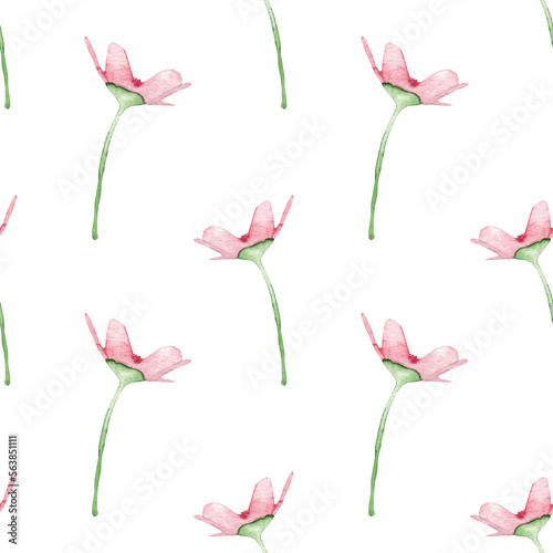 Rose wild flowers pattern.Watercolor hand drawn floral print isolated on white background.