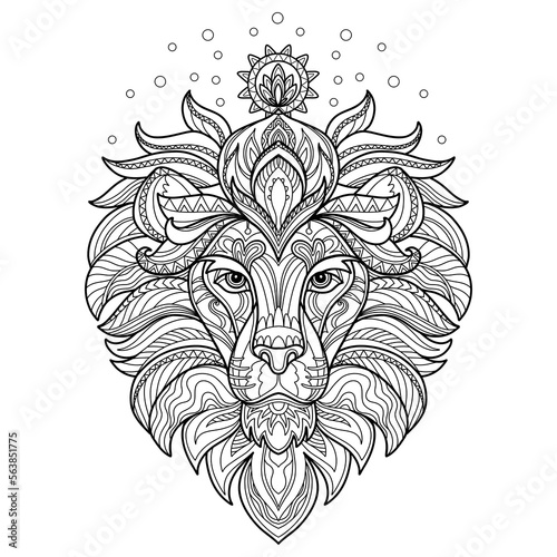 Lion head adult antistress coloring page vector