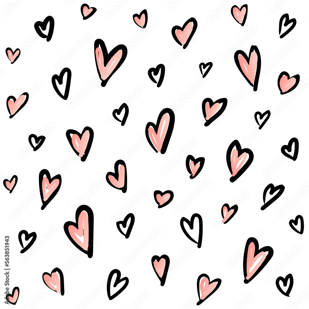 Doodle hearts on white background. Seamless pattern. Vector illustration.