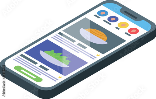 Smartphone food control icon isometric vector. Critic safety. Important ranking