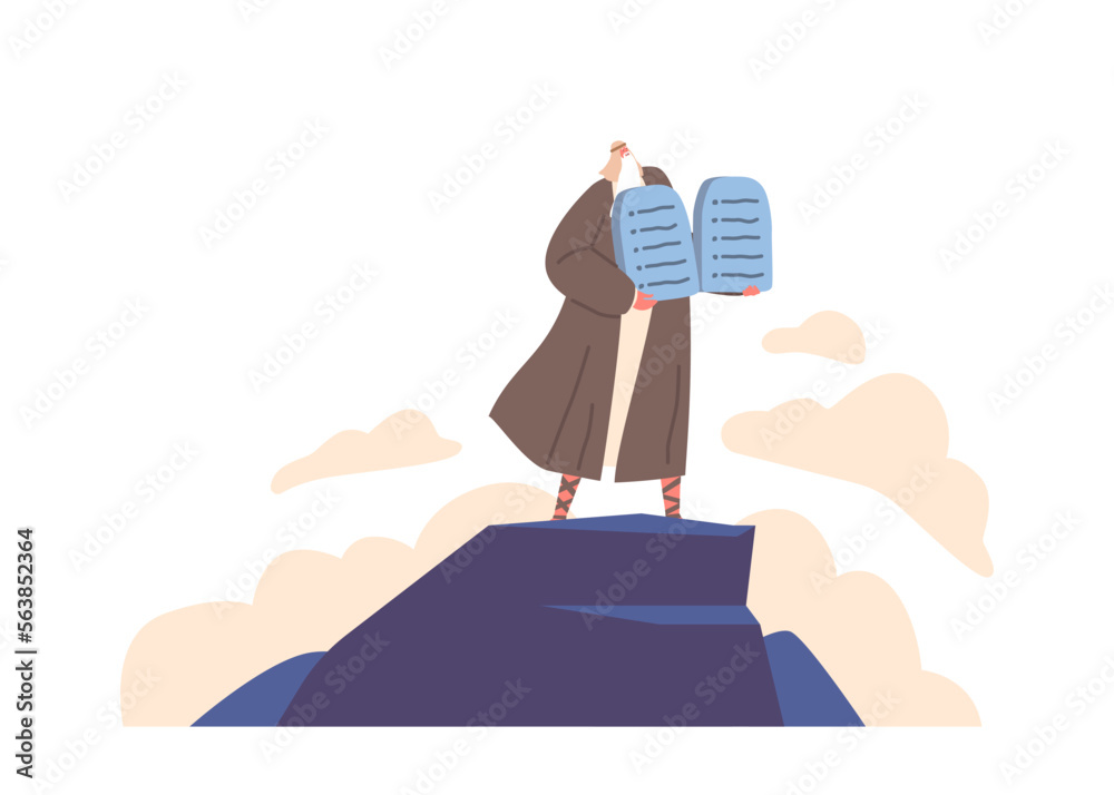 Biblical Stories Concept. Moses Standing On Mountain With Ten ...