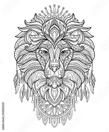 Lion head adult antistress coloring book page vector