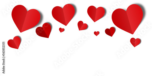 Red paper hearts isolated on transparent background. Valentine's day. photo