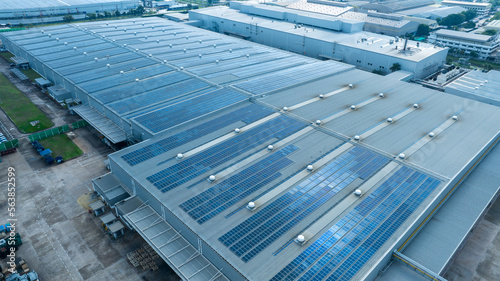 Photography Top view Solar Cell on Warehouse Factory