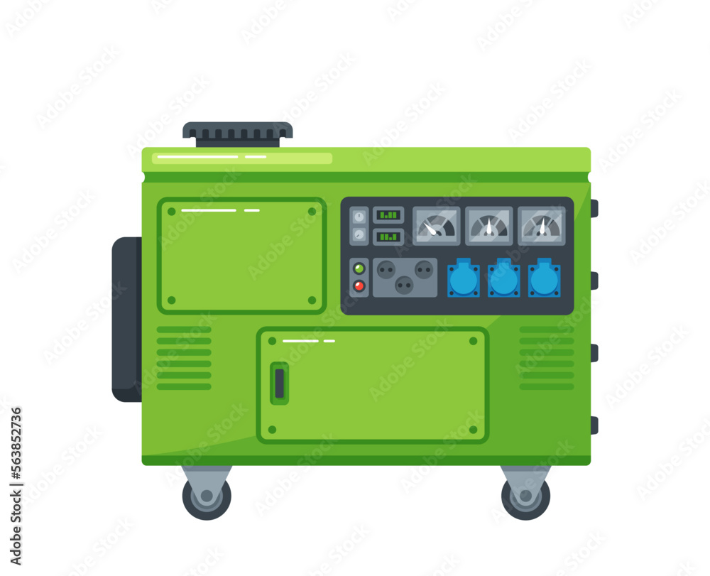 Portable Diesel Power Generator on Wheels. Energy Generating Backup Equipment And Electricity Voltage Source Alternator Portable Diesel Power Generator on Wheels. Energy Generating Backup Equipment And Electricity Voltage Source Alternator
