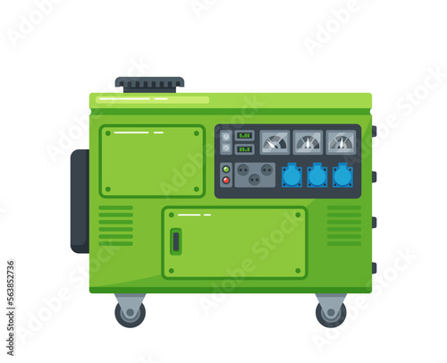 Portable Diesel Power Generator on Wheels. Energy Generating Backup Equipment And Electricity Voltage Source Alternator