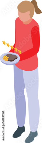 Girl food critic icon isometric vector. Safety restaurant. Cooking control