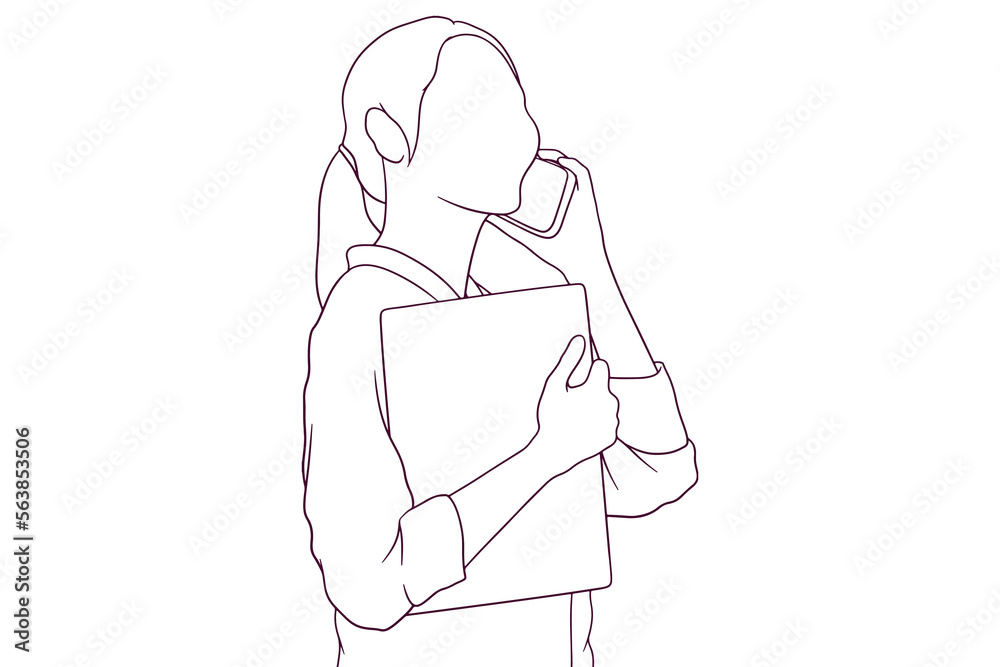 young businesswoman talking on the phone hand drawn style vector illustration young businesswoman talking on the phone hand drawn style vector illustration