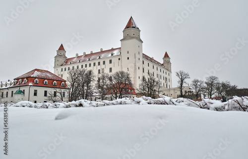 Bratislava castle on snow hill