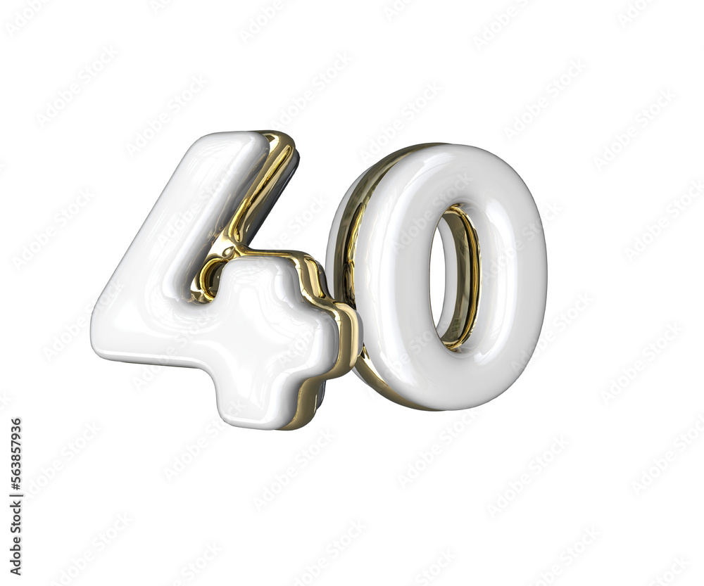 Realistic Number 40 3D render with Gold and white colors Realistic Number 40 3D render with Gold and white colors
