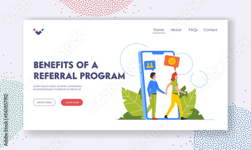 Benefits of Referral Program Landing Page Template. Refer a Friend Marketing Promotion, Business Strategy Illustration