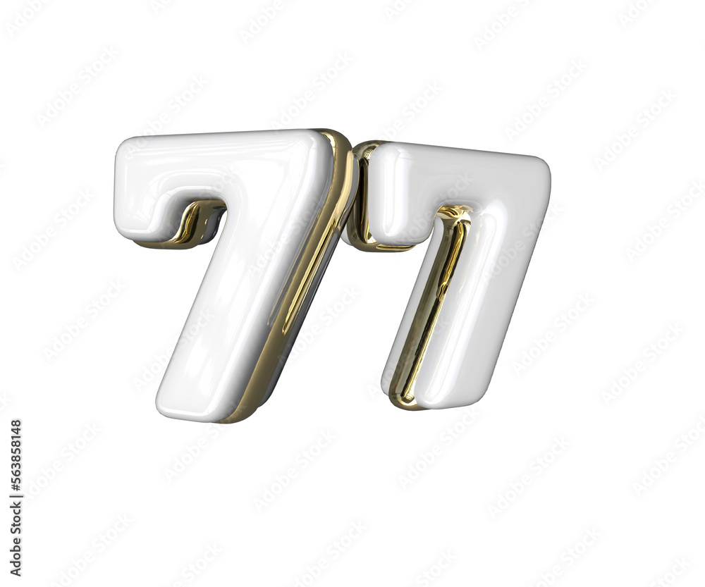 Realistic Number 77 3D render with Gold and white colors Realistic Number 77 3D render with Gold and white colors