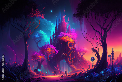 Glowing fantasy fairy land. Generative AI © Shades3d